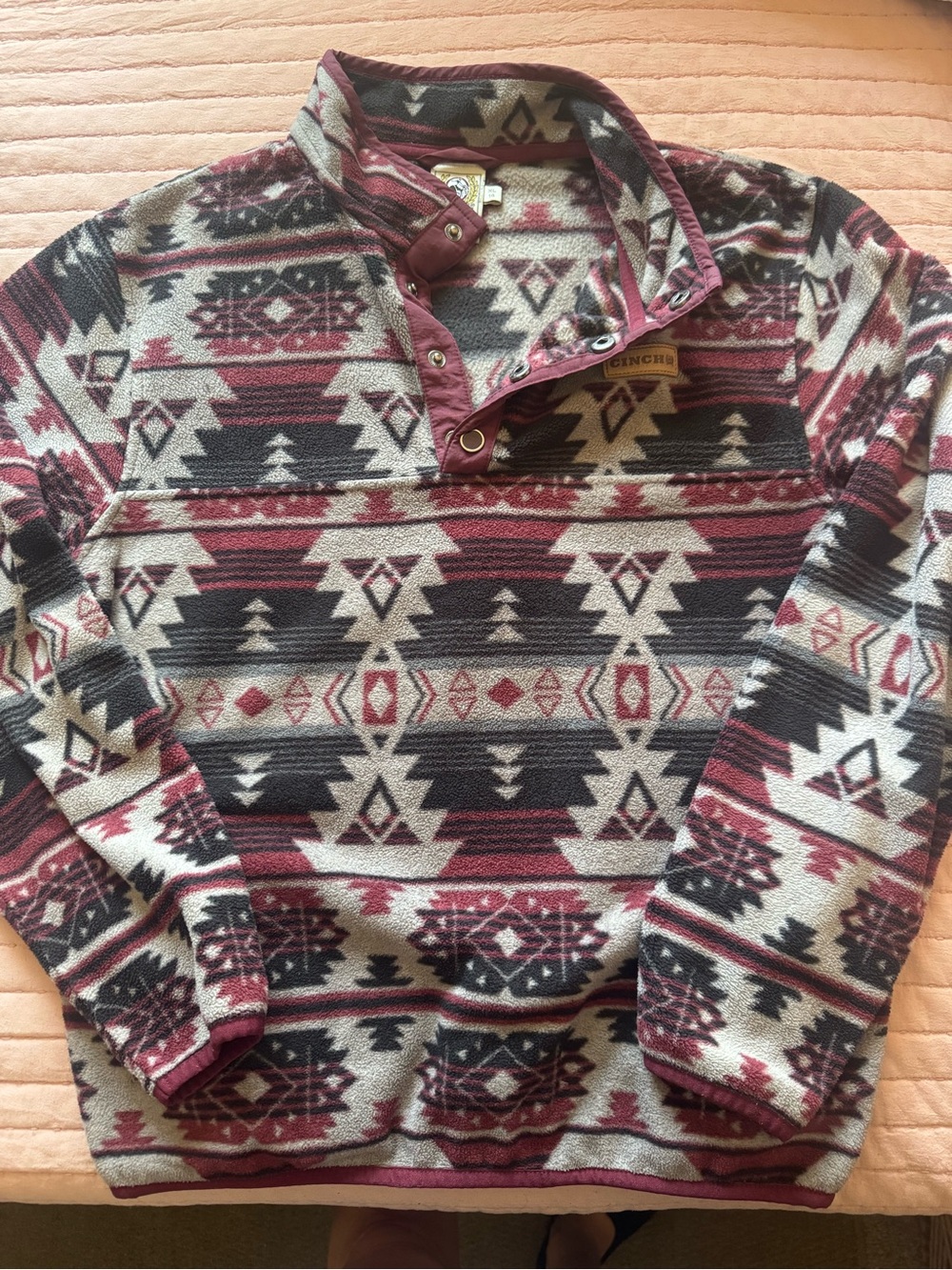 Cinch Burgundy Black Cream Southwestern Snap Pullover
